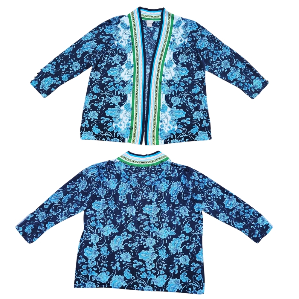 Chico's Women's Sweater Layer Open-Front Cardigan Green-Blue Size 2 (US Large) - Picture 12 of 15